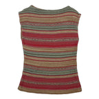 LAUREN RALPH LAUREN Womens Brown Green Red Striped Sleeveless Round Neck Top S