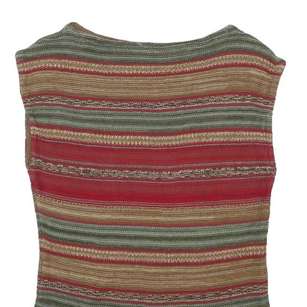 LAUREN RALPH LAUREN Womens Brown Green Red Striped Sleeveless Round Neck Top S