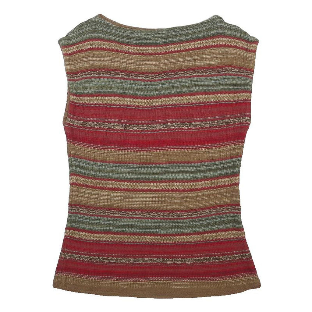 LAUREN RALPH LAUREN Womens Brown Green Red Striped Sleeveless Round Neck Top S