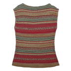 LAUREN RALPH LAUREN Womens Brown Green Red Striped Sleeveless Round Neck Top S