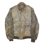 IXS Mens Brown Leather Bomber Jacket S Woven Classic Zip Pocketed