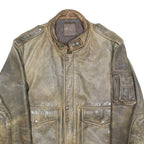 IXS Mens Brown Leather Bomber Jacket S Woven Classic Zip Pocketed