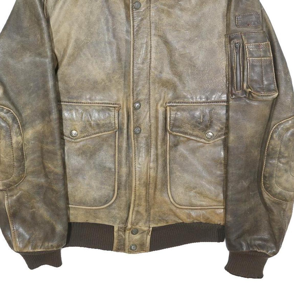 IXS Mens Brown Leather Bomber Jacket S Woven Classic Zip Pocketed