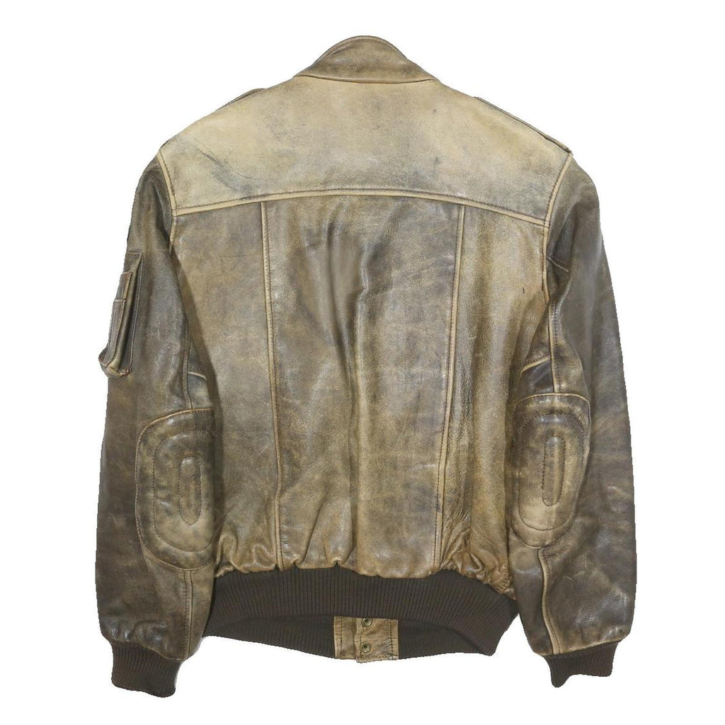 IXS Mens Brown Leather Bomber Jacket S Woven Classic Zip Pocketed