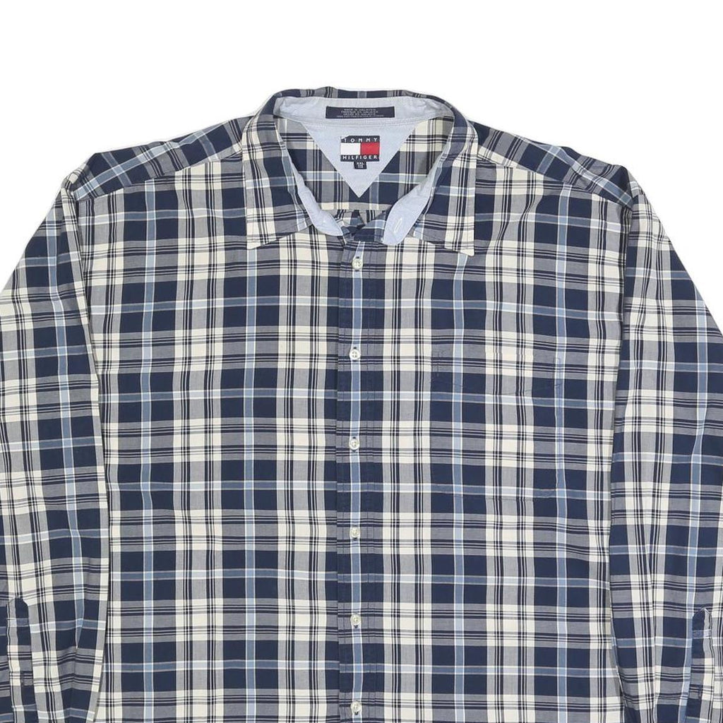 TOMMY HILFIGER Mens Blue & Cream Checked Shirt 2XL Cotton Blend Long Sleeve