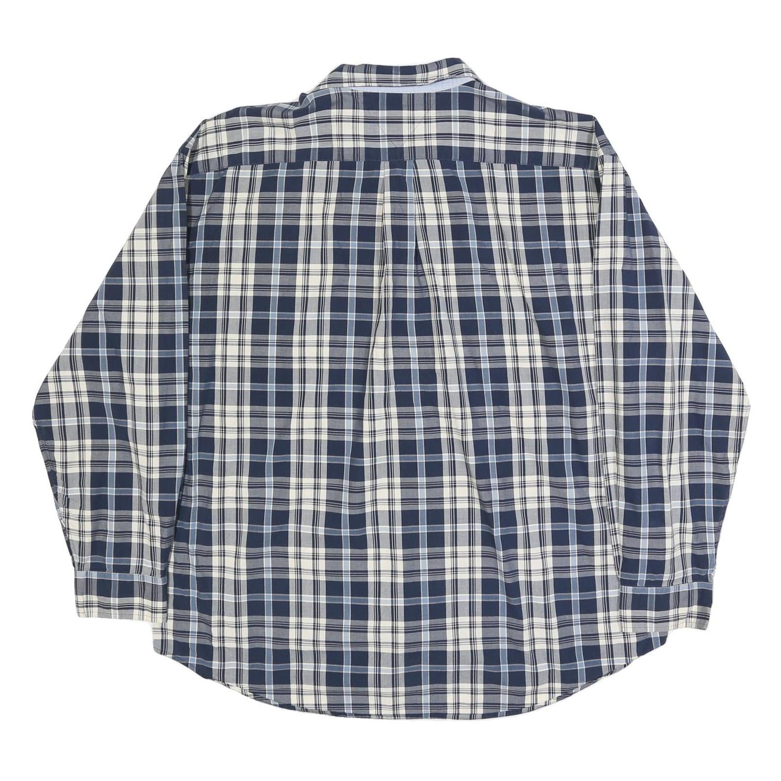 TOMMY HILFIGER Mens Blue & Cream Checked Shirt 2XL Cotton Blend Long Sleeve