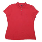 TOMMY HILFIGER Womens Red Polo Shirt XL Cotton Blend Short Sleeve Classic