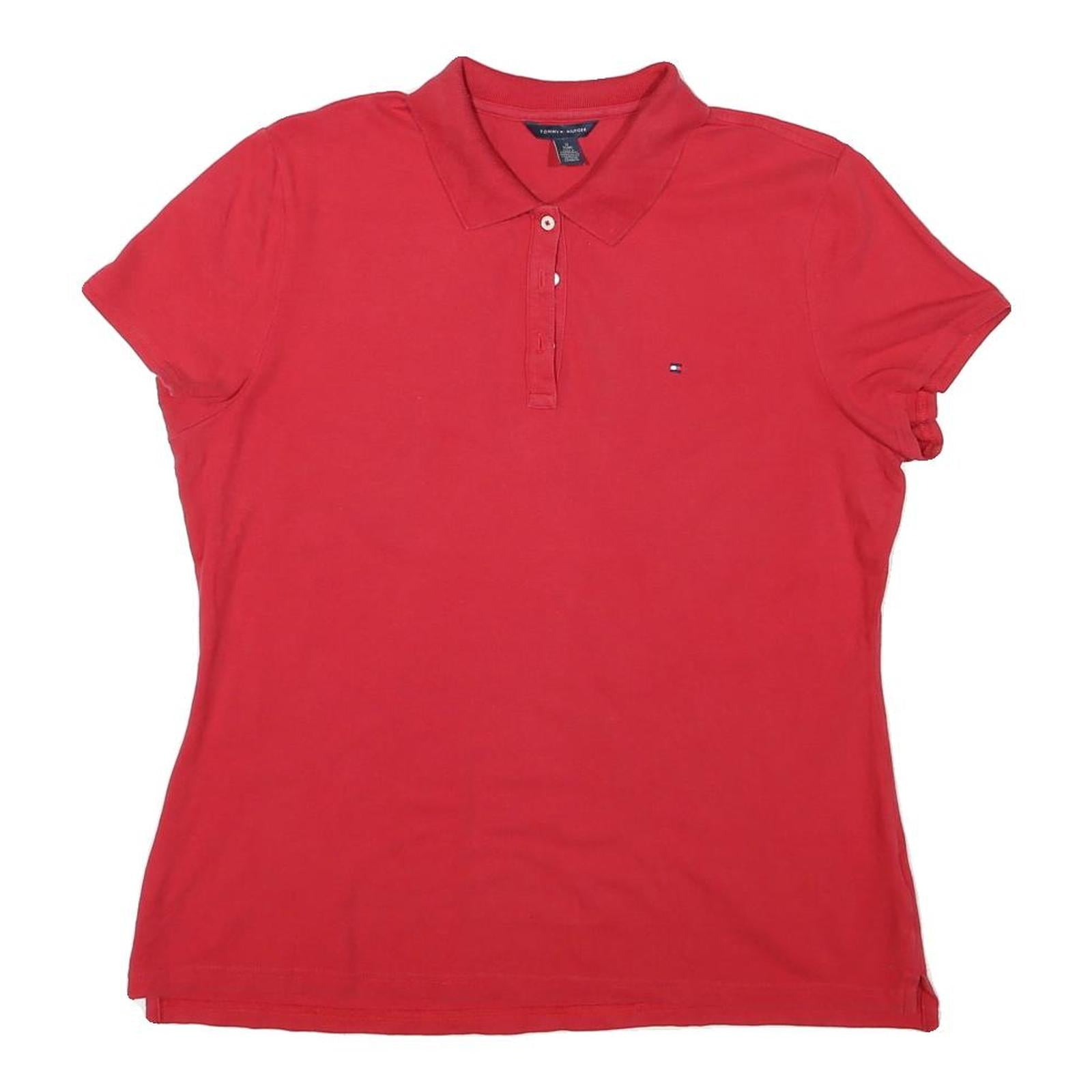 TOMMY HILFIGER Womens Red Polo Shirt XL Cotton Blend Short Sleeve Classic