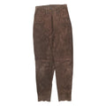 Womens Brown Leather Regular Fit Trousers W26 L30 Classic Zip Closure Stylish