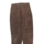 Womens Brown Leather Regular Fit Trousers W26 L30 Classic Zip Closure Stylish