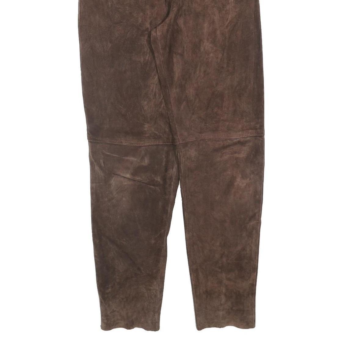 Womens Brown Leather Regular Fit Trousers W26 L30 Classic Zip Closure Stylish