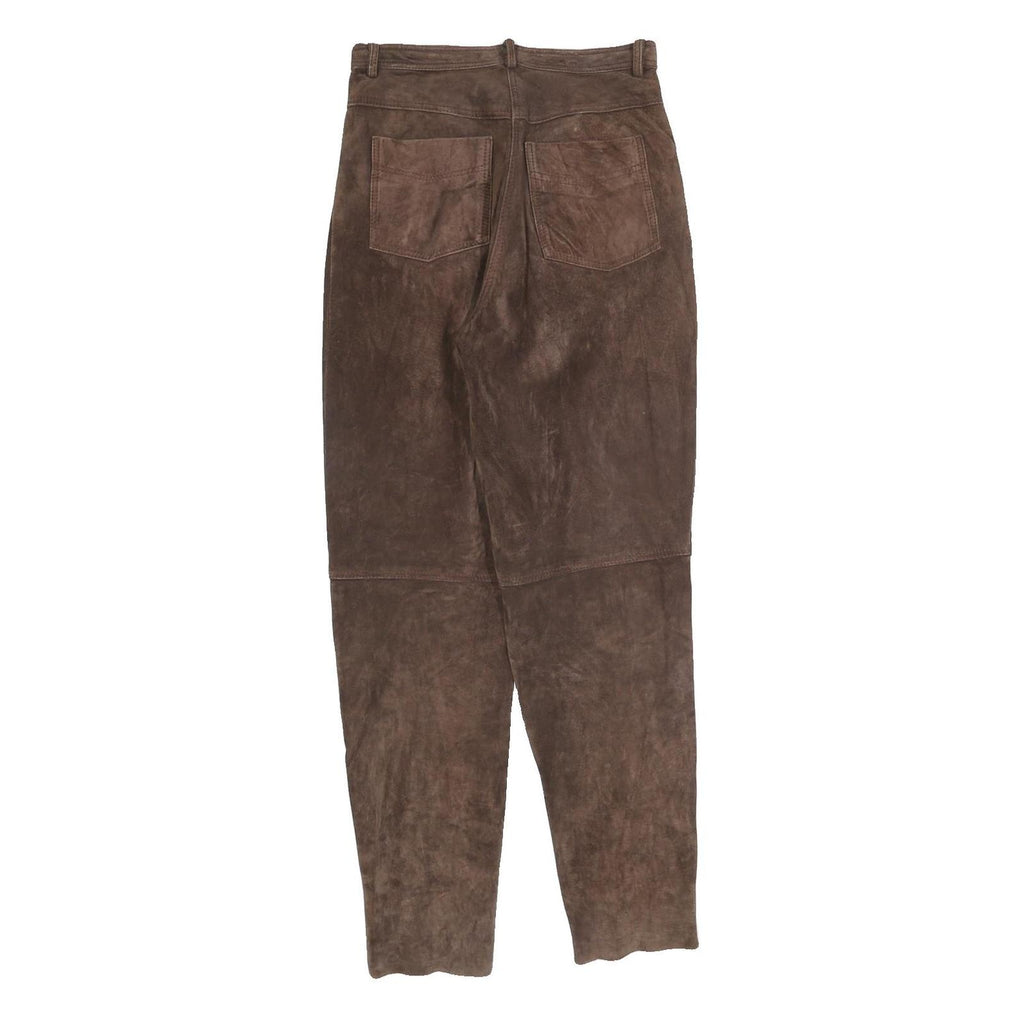 Womens Brown Leather Regular Fit Trousers W26 L30 Classic Zip Closure Stylish