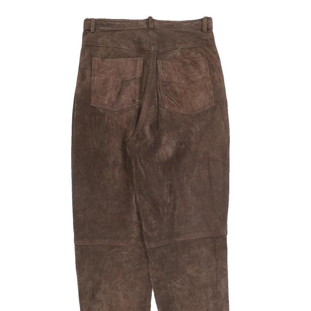 Womens Brown Leather Regular Fit Trousers W26 L30 Classic Zip Closure Stylish
