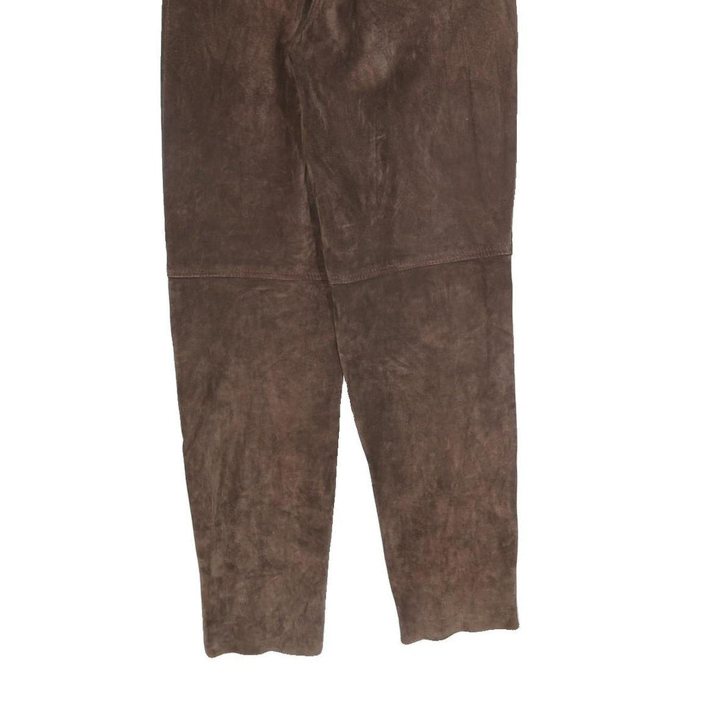 Womens Brown Leather Regular Fit Trousers W26 L30 Classic Zip Closure Stylish