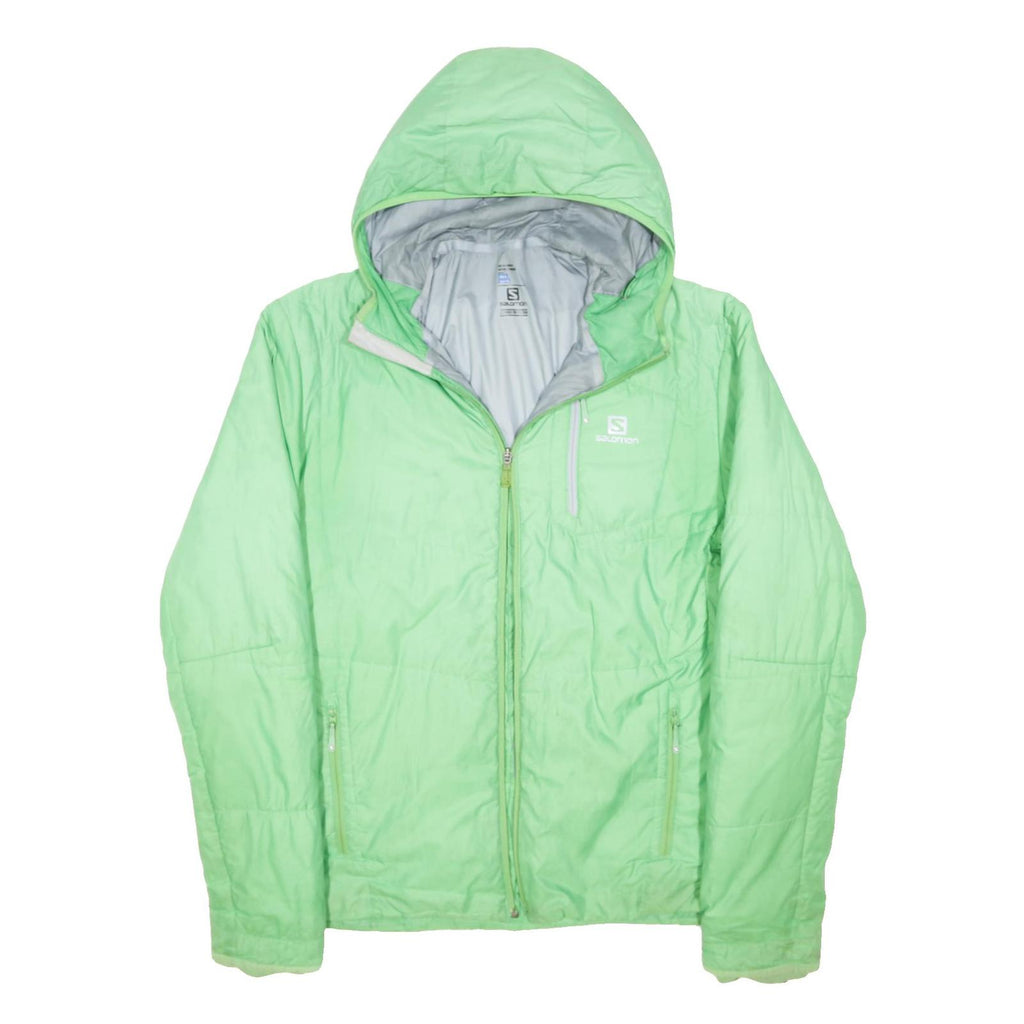 SALOMAN Mens Light Green Jacket L Polyester Zip Hooded Plain Outdoor Activewear