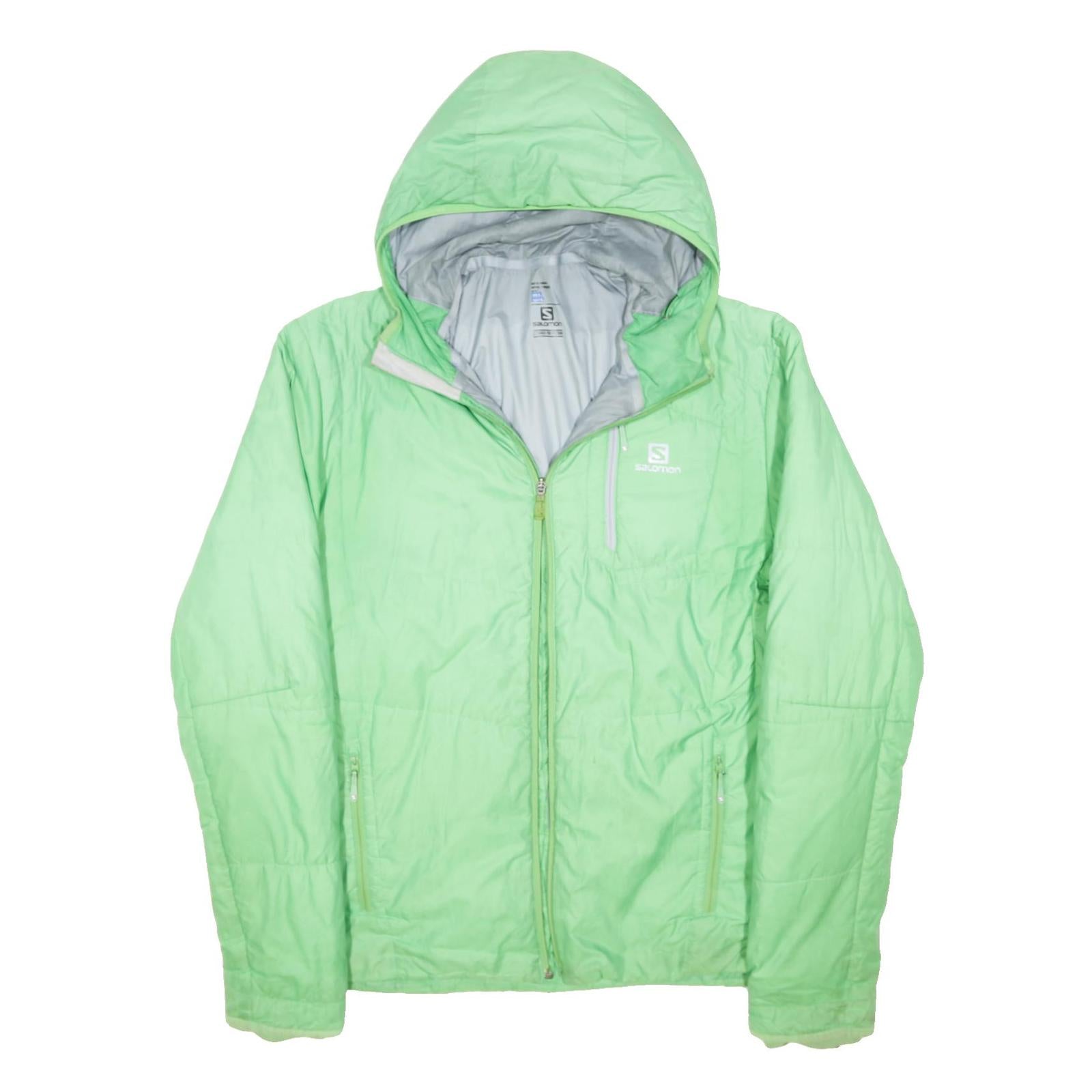 SALOMAN Mens Light Green Jacket L Polyester Zip Hooded Plain Outdoor Activewear