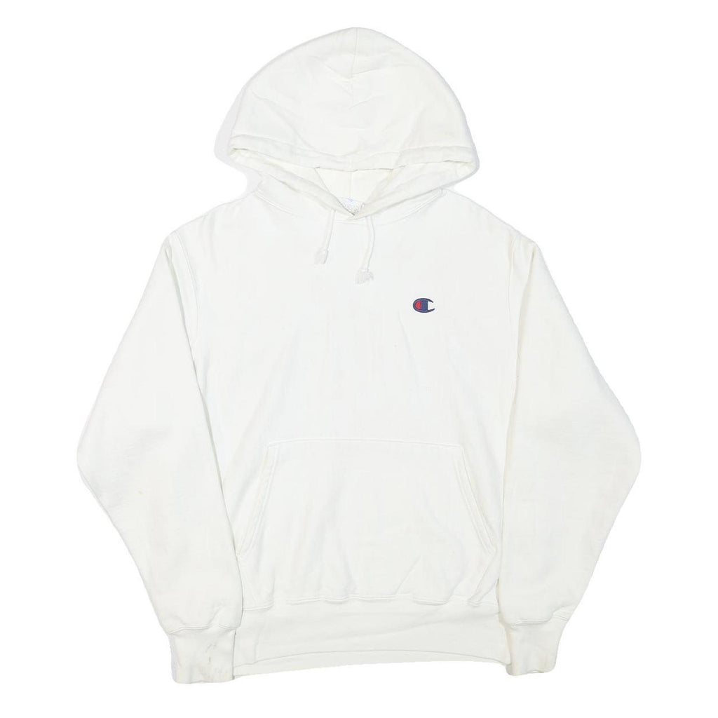 CHAMPION Mens White Cotton Blend Pullover Hoodie M Classic Logo Sweatshirt