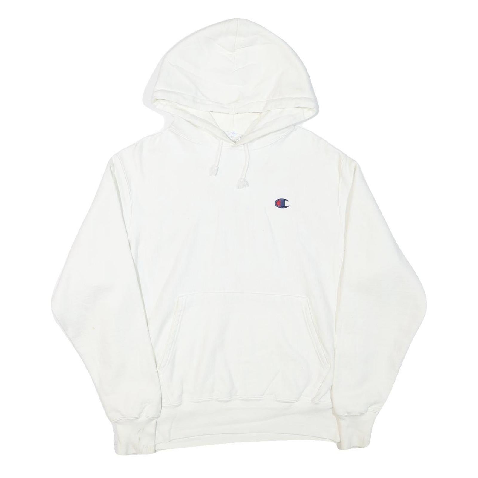CHAMPION Mens White Cotton Blend Pullover Hoodie M Classic Logo Sweatshirt