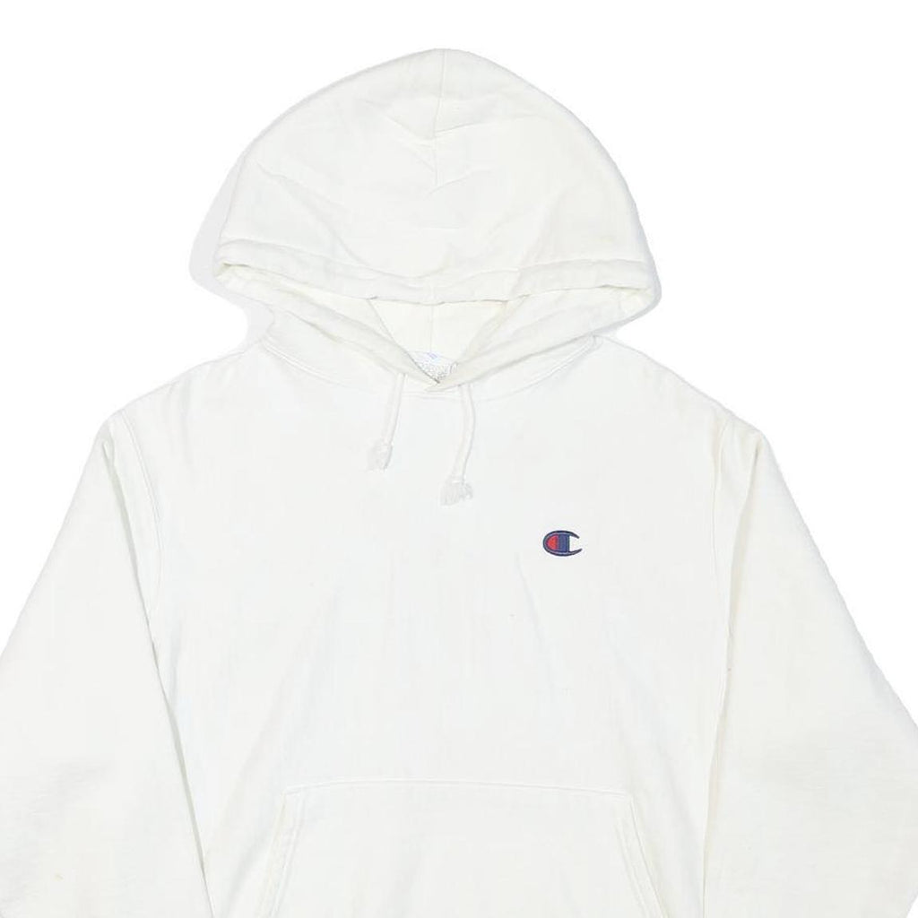 CHAMPION Mens White Cotton Blend Pullover Hoodie M Classic Logo Sweatshirt