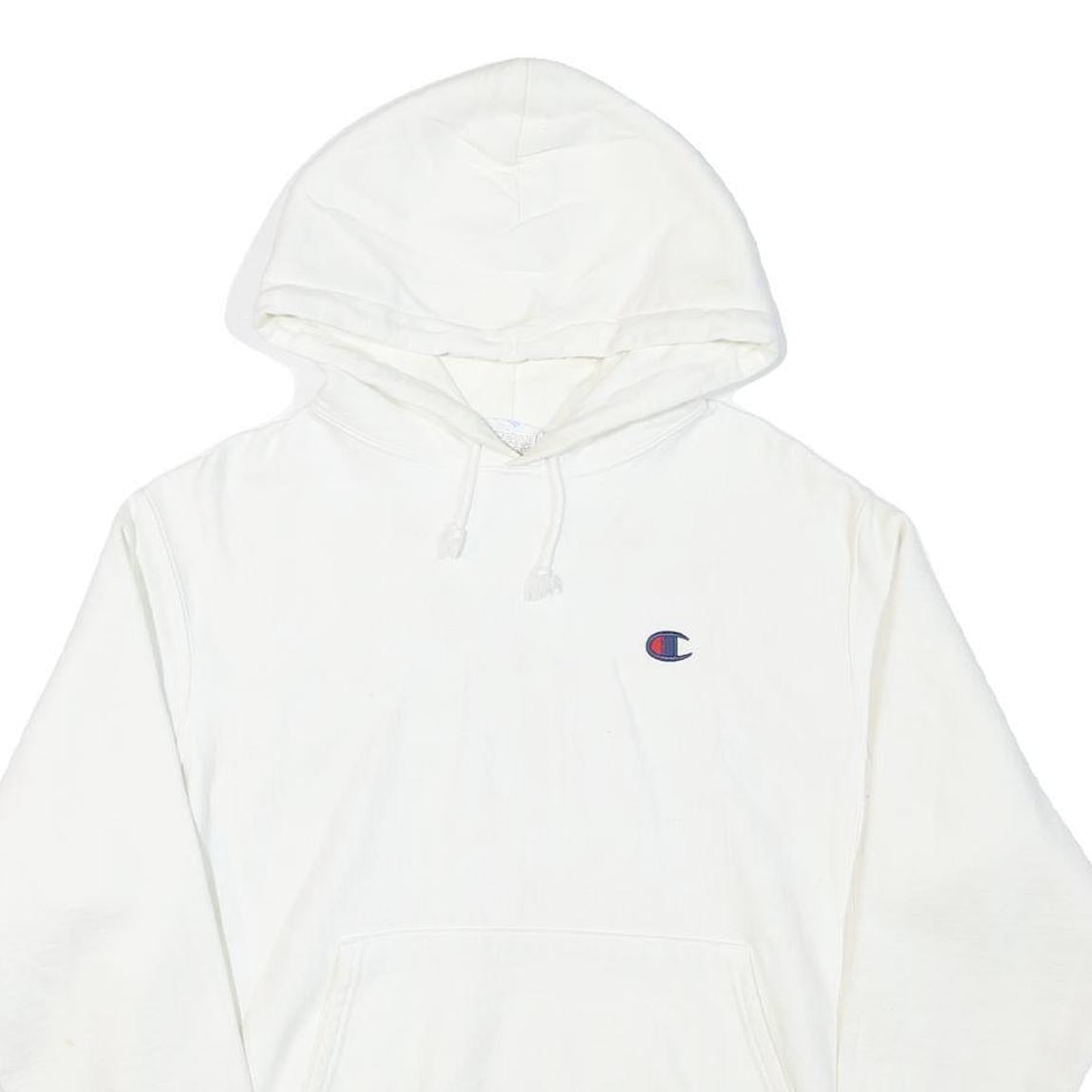 CHAMPION Mens White Cotton Blend Pullover Hoodie M Classic Logo Sweatshirt