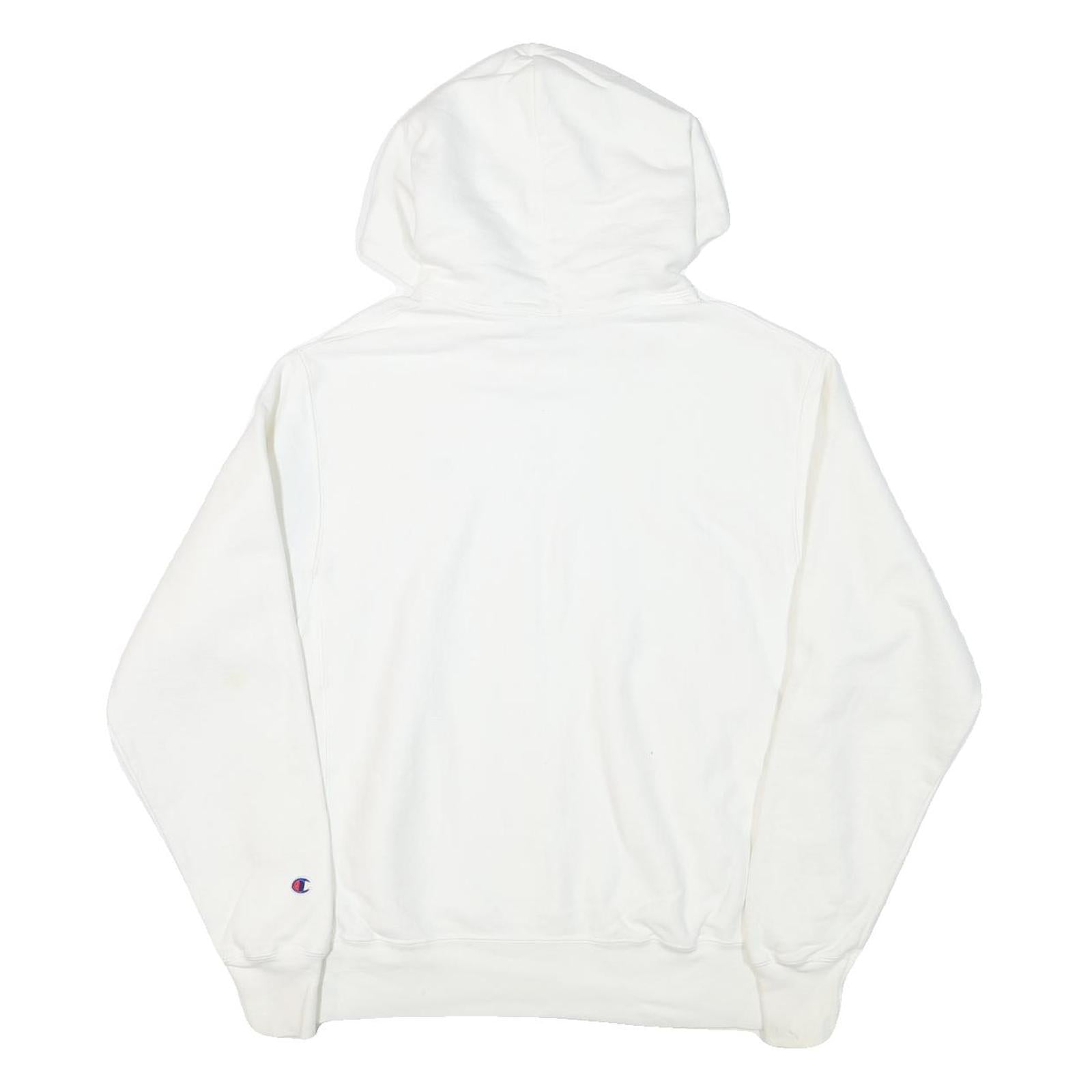 CHAMPION Mens White Cotton Blend Pullover Hoodie M Classic Logo Sweatshirt