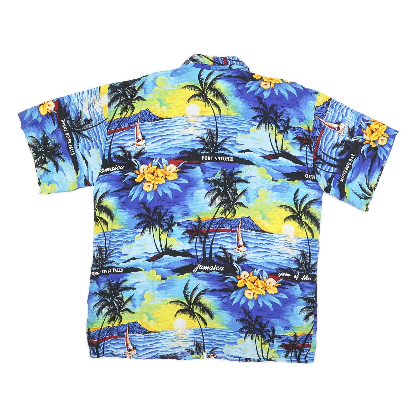 Mens Blue Yellow Hawaiian Shirt XL Cotton Blend Beachprint Vacation Style