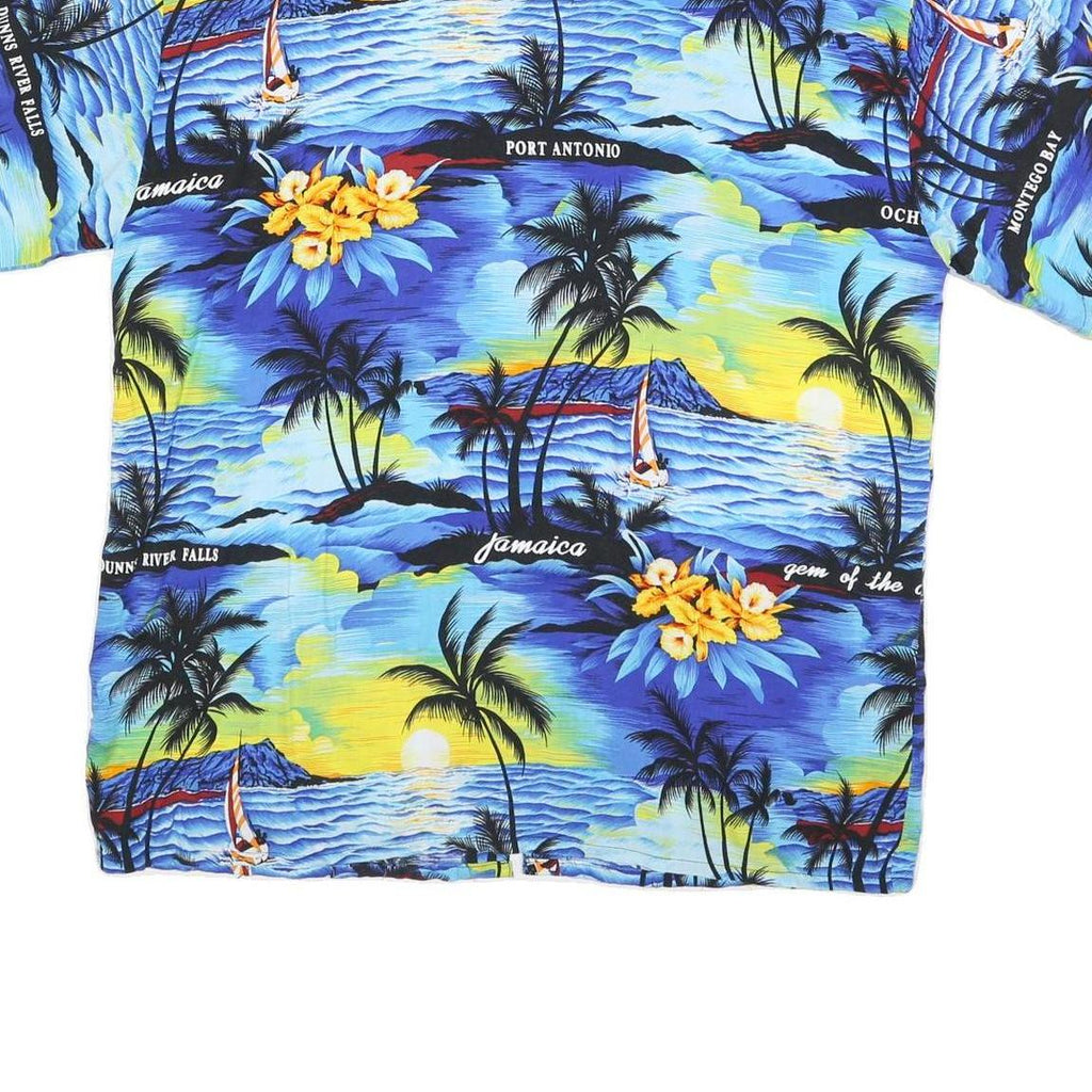 Mens Blue Yellow Hawaiian Shirt XL Cotton Blend Beachprint Vacation Style