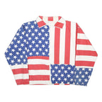 CARABELLA Womens Red & White Blue Woven Zip Jacket L Star Stripe