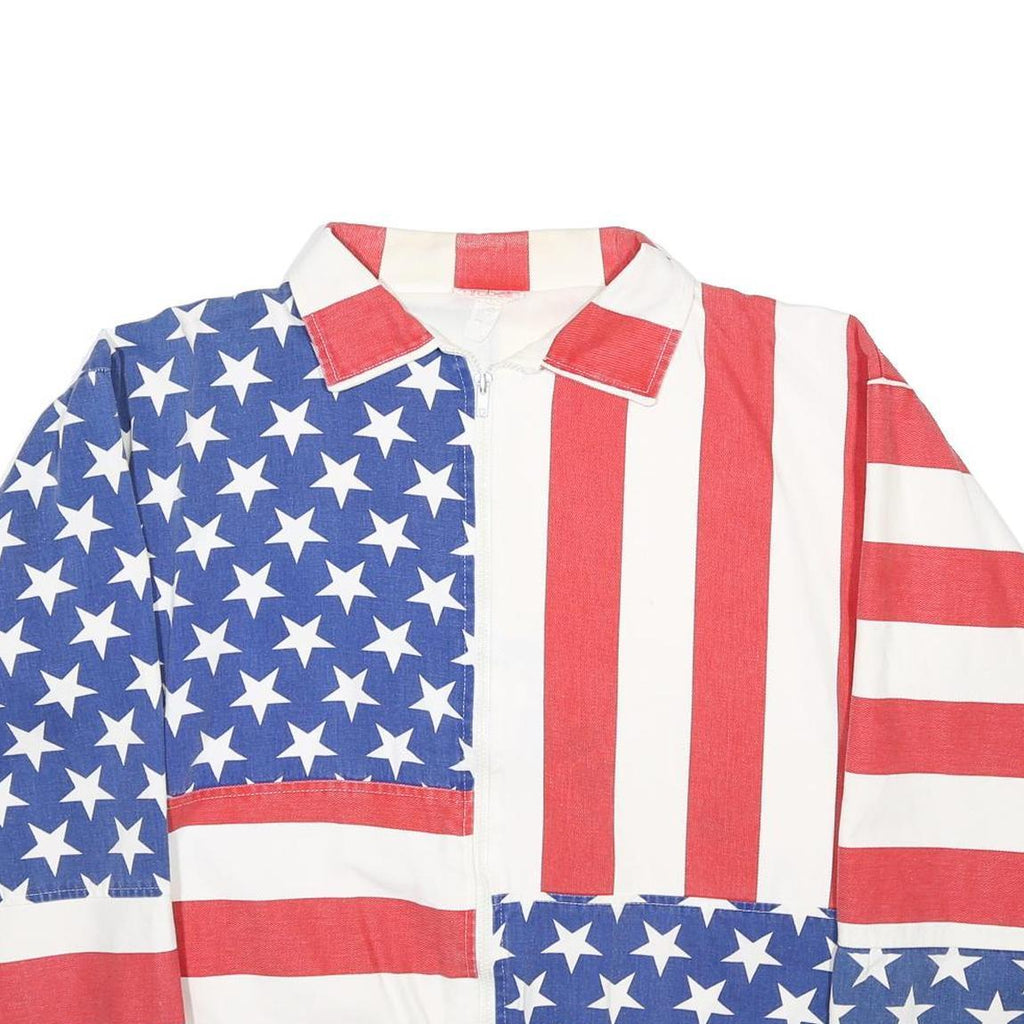 CARABELLA Womens Red & White Blue Woven Zip Jacket L Star Stripe