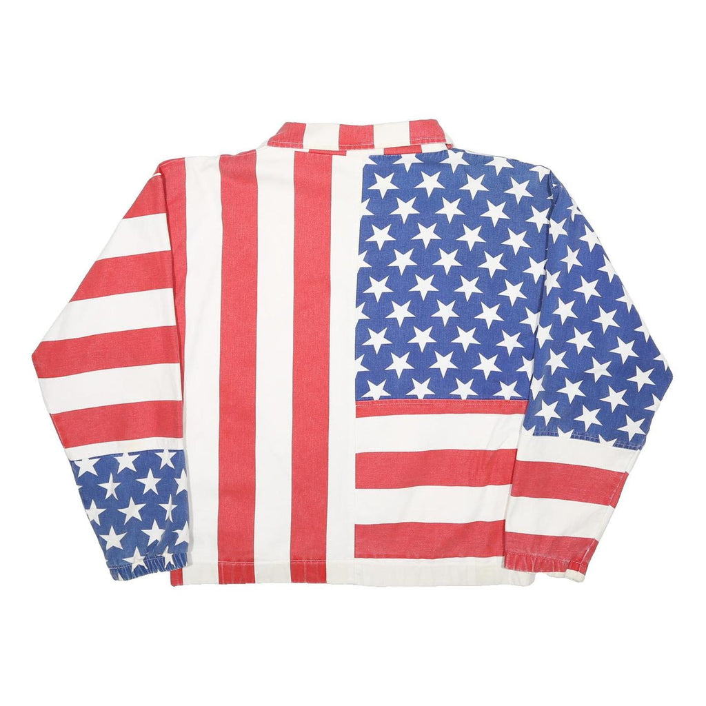 CARABELLA Womens Red & White Blue Woven Zip Jacket L Star Stripe
