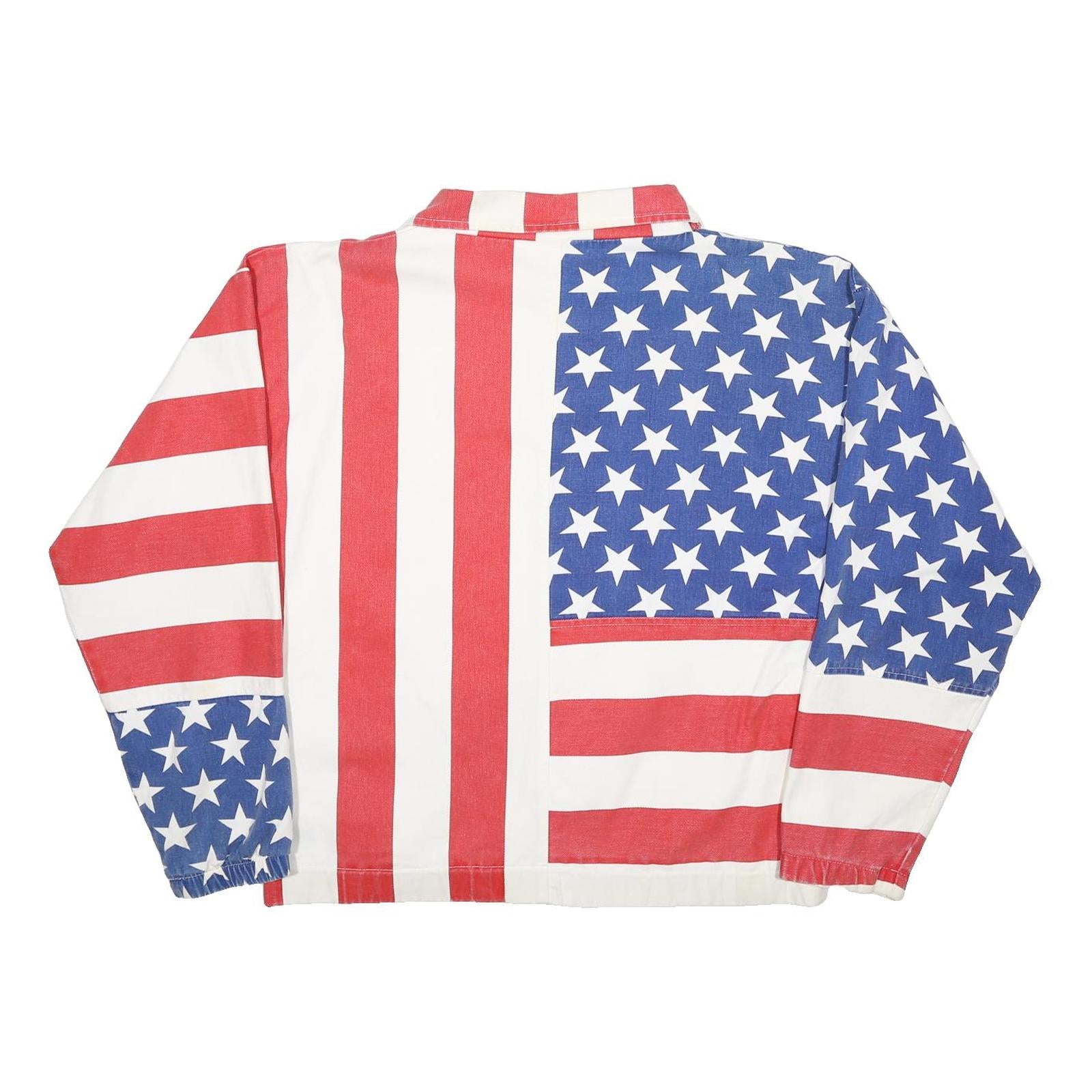 CARABELLA Womens Red & White Blue Woven Zip Jacket L Star Stripe