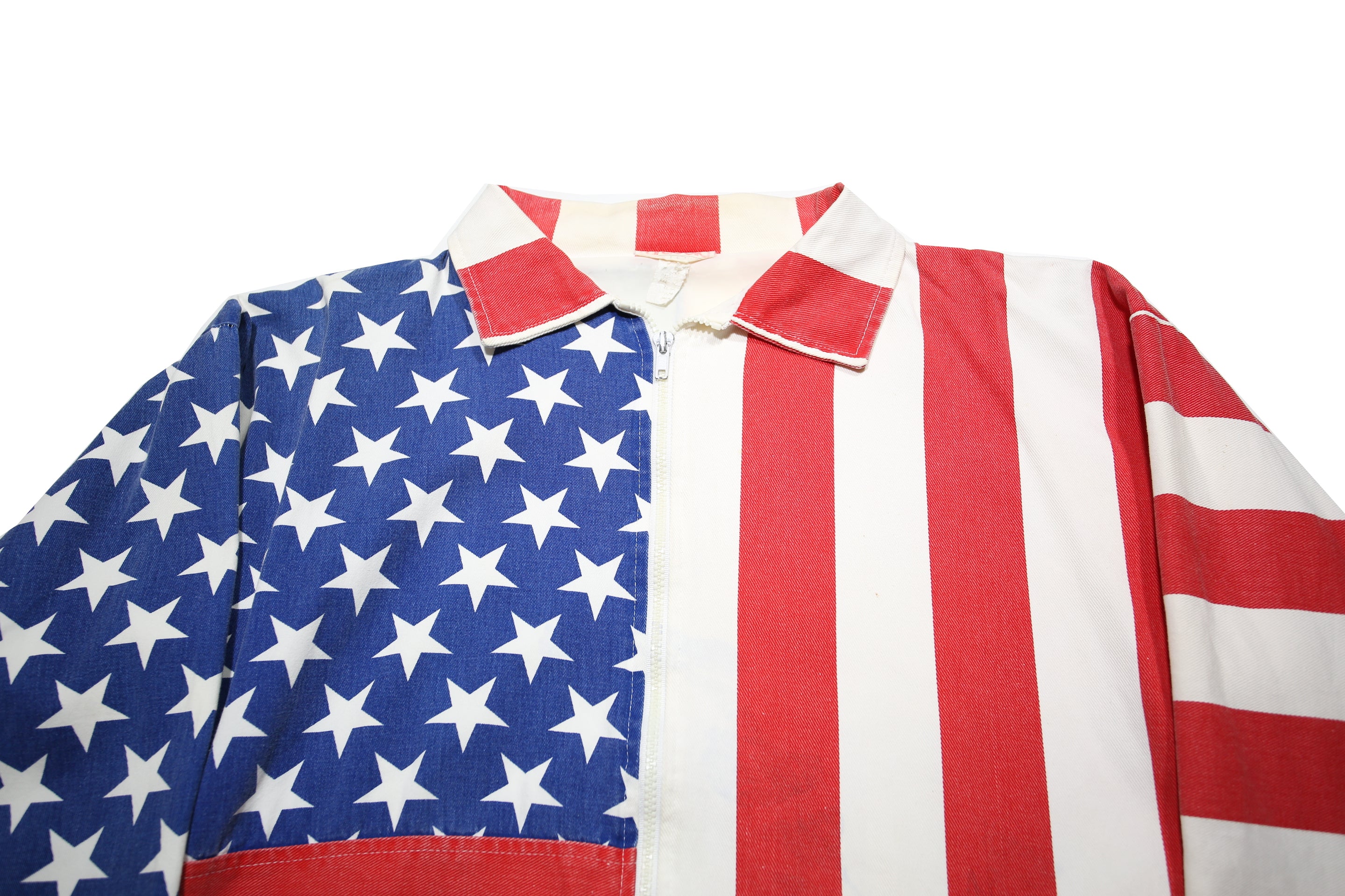 CARABELLA Womens Red & White Blue Woven Zip Jacket L Star Stripe