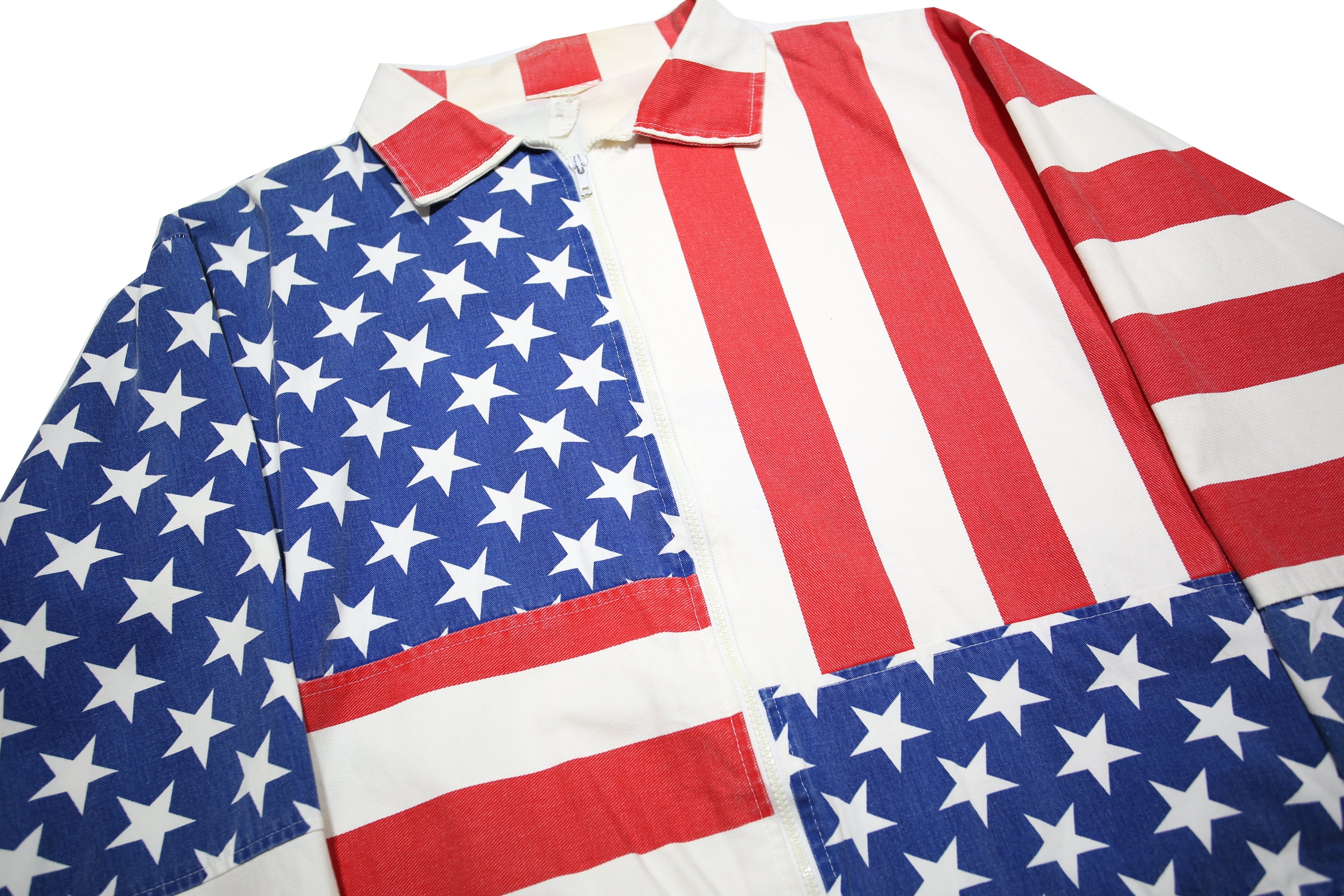 CARABELLA Womens Red & White Blue Woven Zip Jacket L Star Stripe