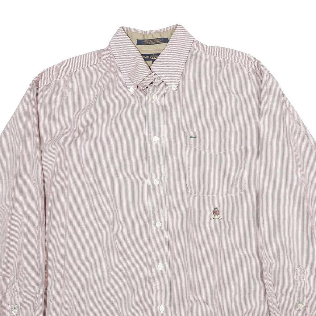 TOMMY HILFIGER Mens White & Red Striped Shirt L Button Down Oxford Long Sleeve