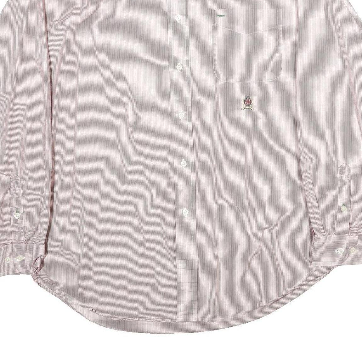 TOMMY HILFIGER Mens White & Red Striped Shirt L Button Down Oxford Long Sleeve