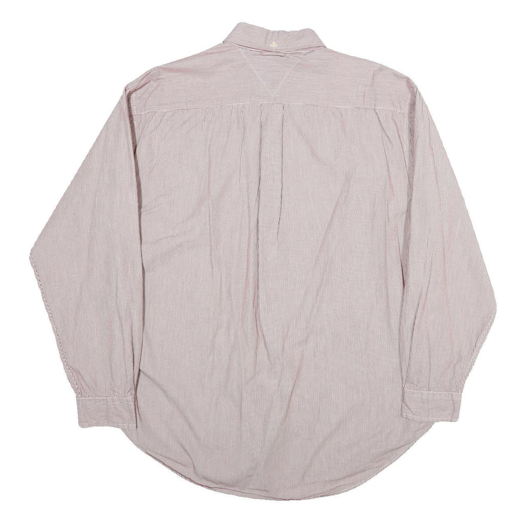 TOMMY HILFIGER Mens White & Red Striped Shirt L Button Down Oxford Long Sleeve