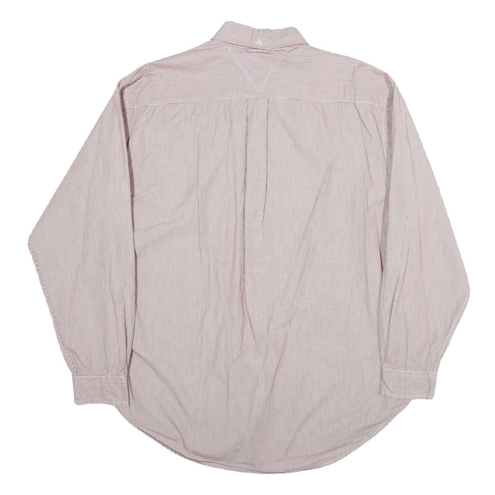 TOMMY HILFIGER Mens White & Red Striped Shirt L Button Down Oxford Long Sleeve