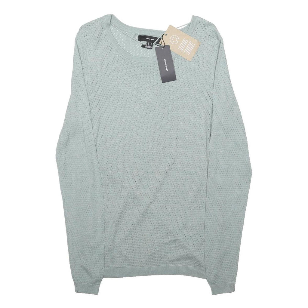 VERA MODA Womens Pale Green Patterned Cotton Blend Regular Fit Crew Neck Jumper