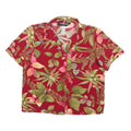 SAG HARBOR Womens Red Floral Button Shirt Short Sleeve Collar S Cotton Blend