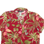 SAG HARBOR Womens Red Floral Button Shirt Short Sleeve Collar S Cotton Blend