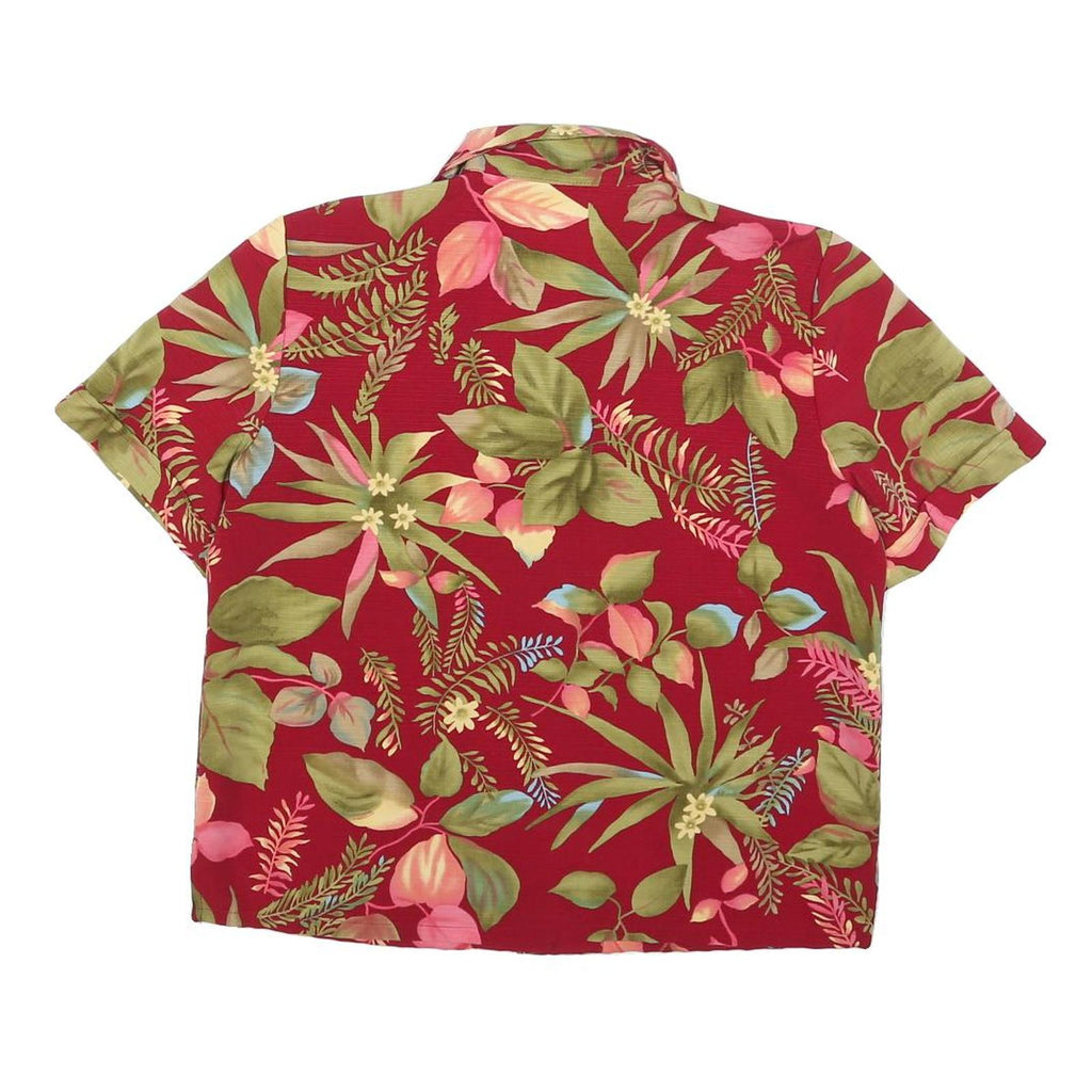 SAG HARBOR Womens Red Floral Button Shirt Short Sleeve Collar S Cotton Blend