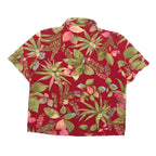 SAG HARBOR Womens Red Floral Button Shirt Short Sleeve Collar S Cotton Blend