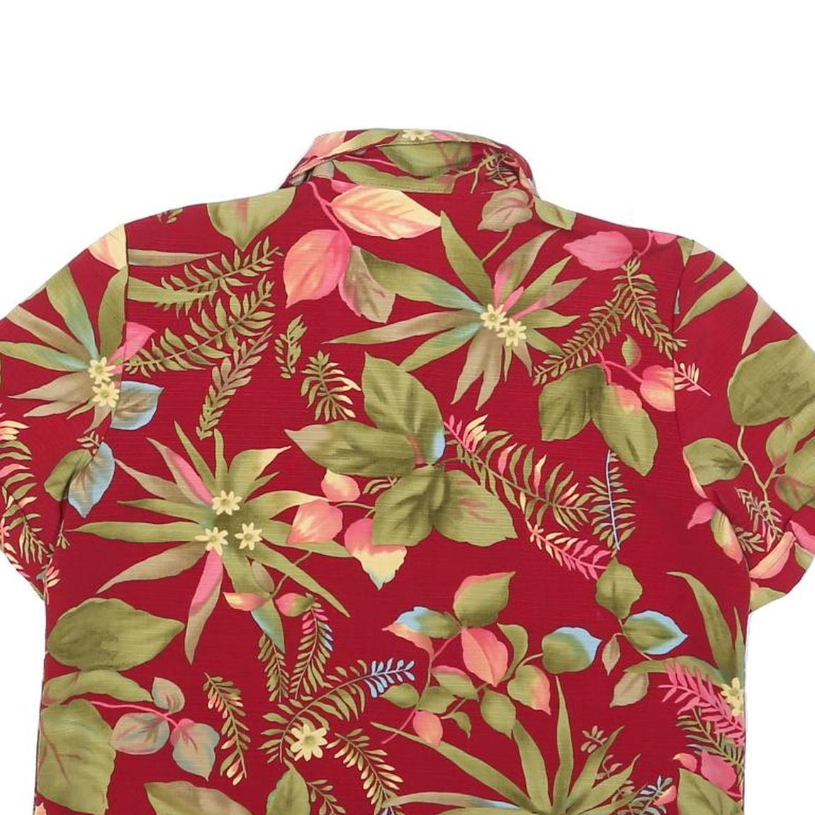 SAG HARBOR Womens Red Floral Button Shirt Short Sleeve Collar S Cotton Blend