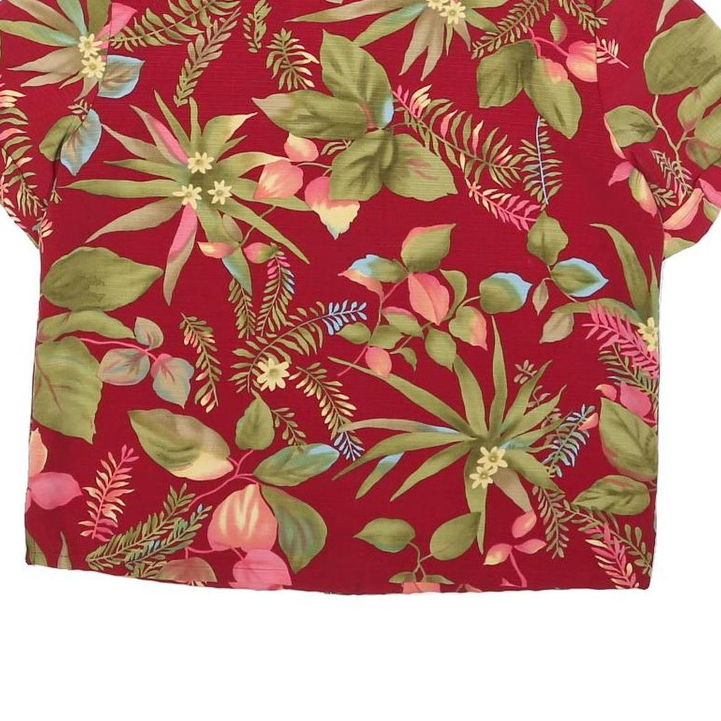 SAG HARBOR Womens Red Floral Button Shirt Short Sleeve Collar S Cotton Blend