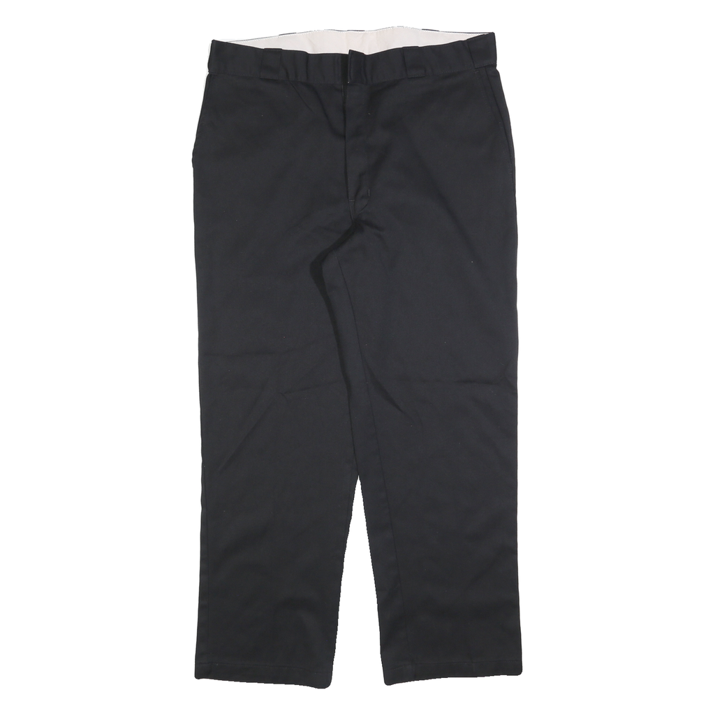 DICKIES Mens Black Regular Fit Straight Leg Trousers W38 L30 Cotton Blend Zip