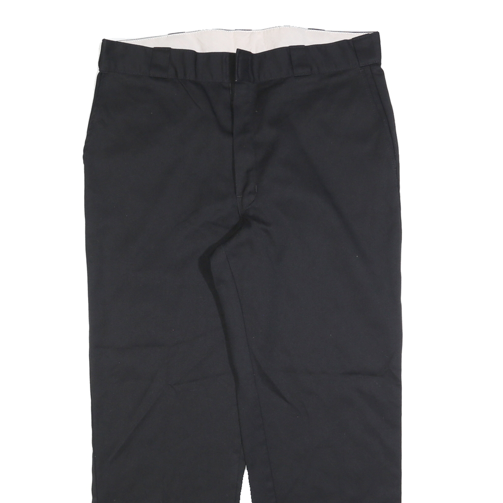 DICKIES Mens Black Regular Fit Straight Leg Trousers W38 L30 Cotton Blend Zip