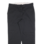 DICKIES Mens Black Regular Fit Straight Leg Trousers W38 L30 Cotton Blend Zip