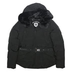 WELLENSTEYN Womens Black Polyester Coat S Quilted Zip Fur Hooded Warm Stylish