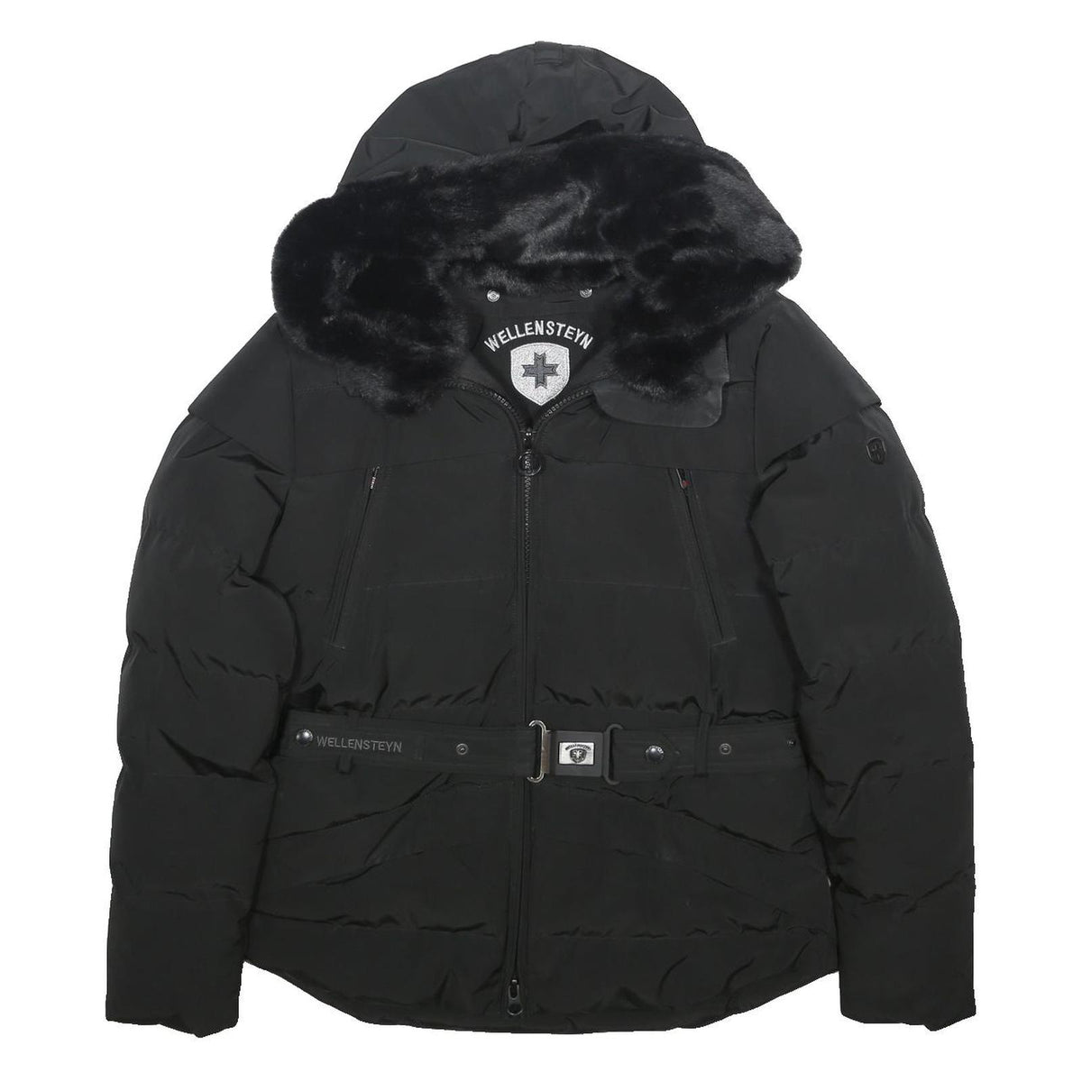WELLENSTEYN Womens Black Polyester Coat S Quilted Zip Fur Hooded Warm Stylish