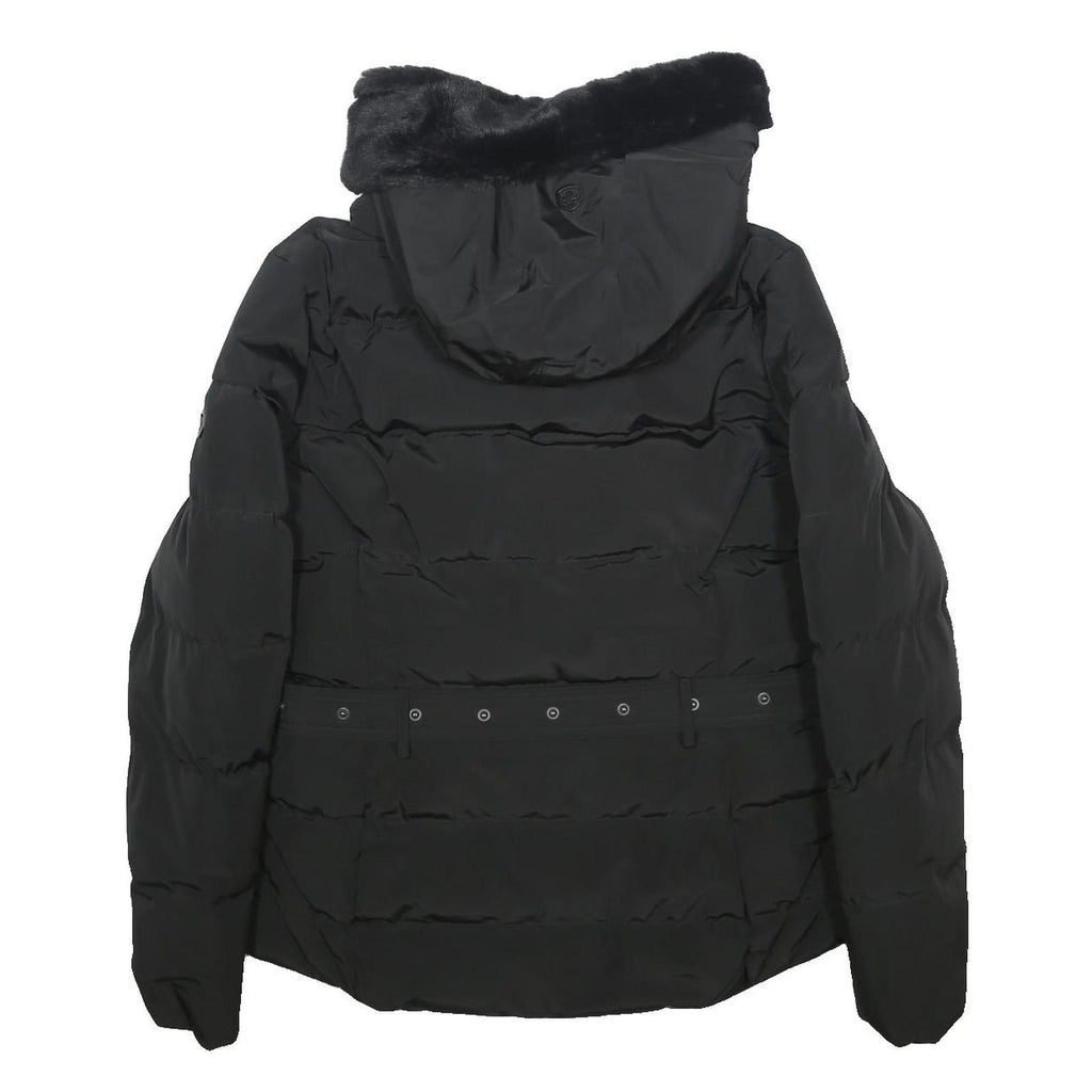 WELLENSTEYN Womens Black Polyester Coat S Quilted Zip Fur Hooded Warm Stylish